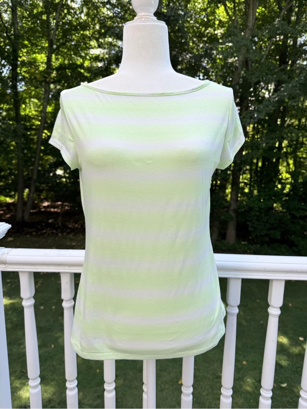 Original Y2K dELiAs Light Green Striped Women's Boatneck baby Tee L made is USA